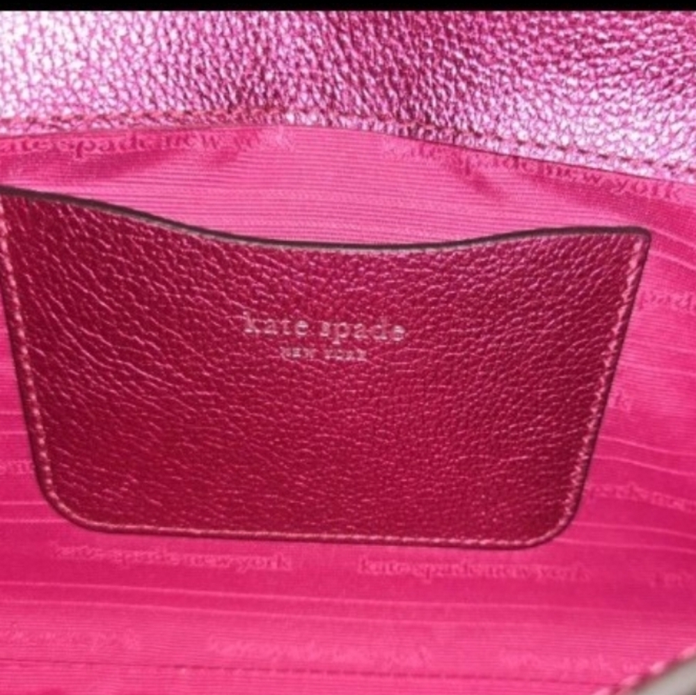 Kate Spade Metallic Pebble Envelope XBody Morgan Bow Bikini Pink NWT 24 " Chain - Picture 5 of 12